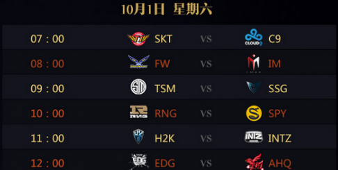 lols6全球总决赛10月1日视频合集:skt、im、tsm、rng获胜